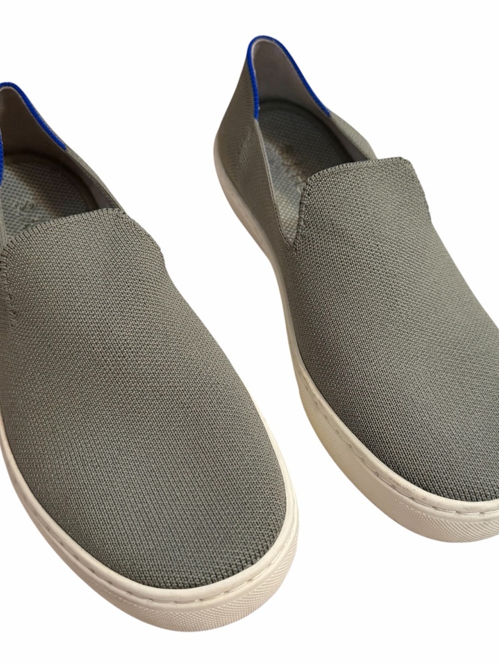Rothy's The Original Slip On Sneaker Light Olive Thyme Knit Blue Trim Sz 7.5